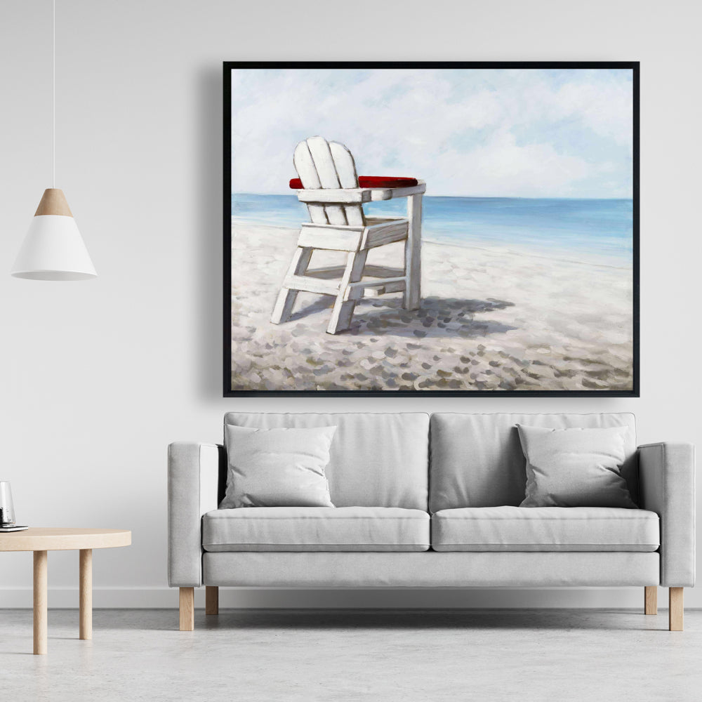 Contemporary Coastal Blue Framed Canvas - White Beach Chair
