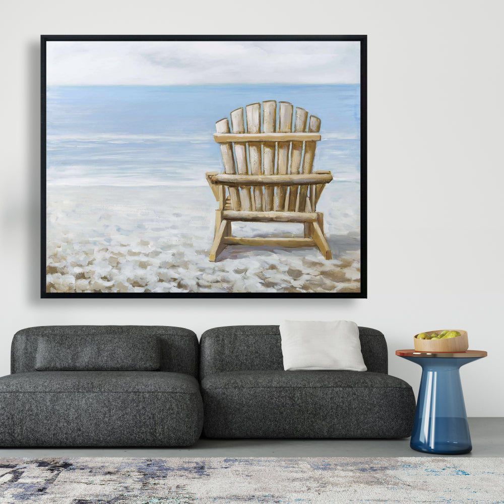 Wood Beach Chair Canvas - Blue Marine Framed Art for Bedroom