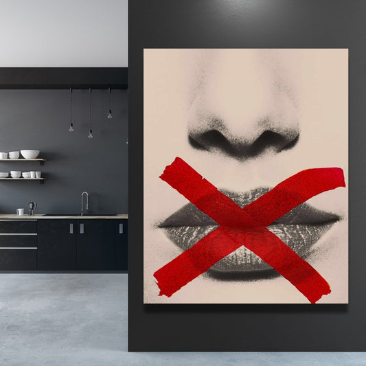 Grayscale Lips Canvas - Red X Art | Modern Bedroom Decor
