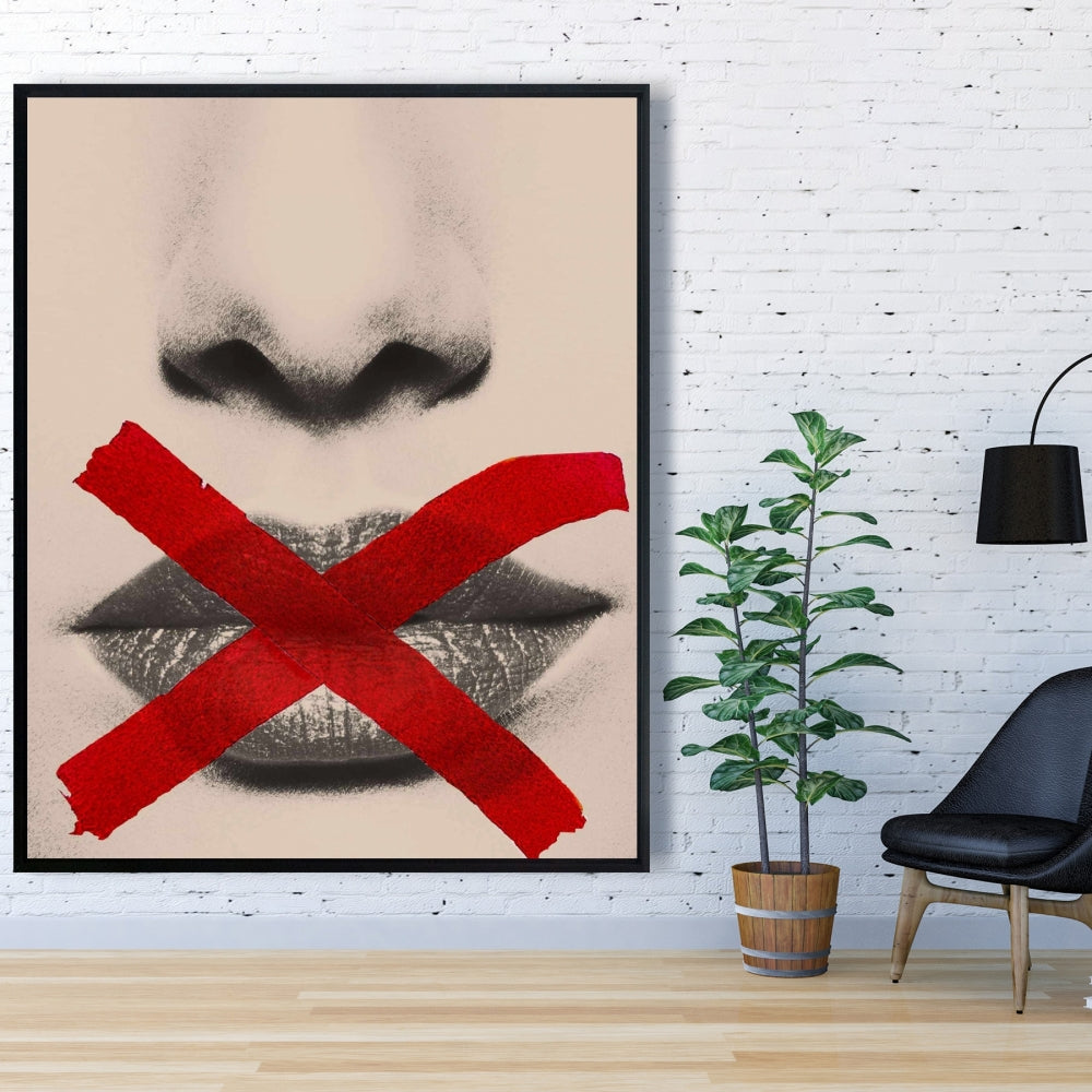 Toile « Lèvres en nuances de gris » | Art moderne encadré pour la décoration de la chambre