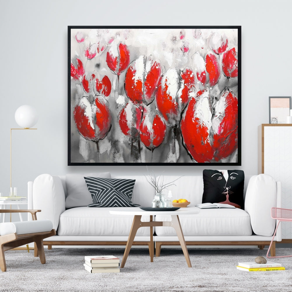 Toile abstraite de tulipes rouges – Décoration de chambre florale et botanique