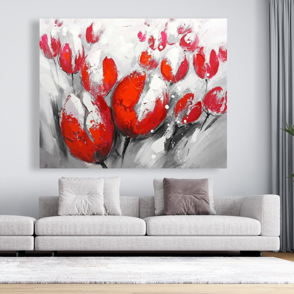 Red Tulips Canvas | Botanical Contemporary Floral Home Decor