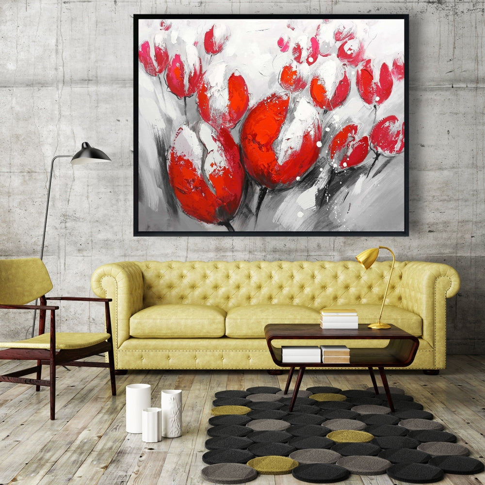 Toile Tulipes rouges | Décoration de chambre contemporaine avec cadre blanc