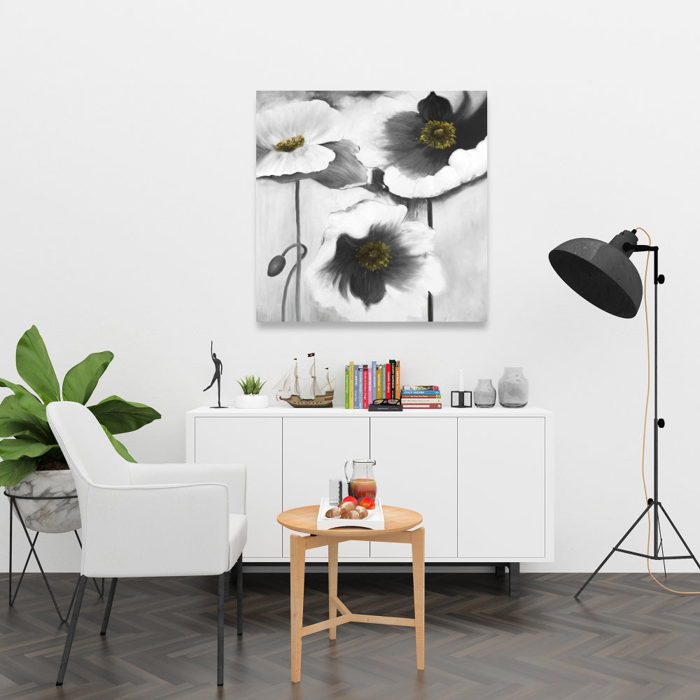 Black and White Floral Canvas - Botanical Home Decor
