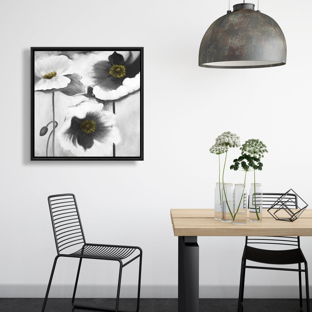Black and White Flowers Framed Canvas - Botanical Home Decor