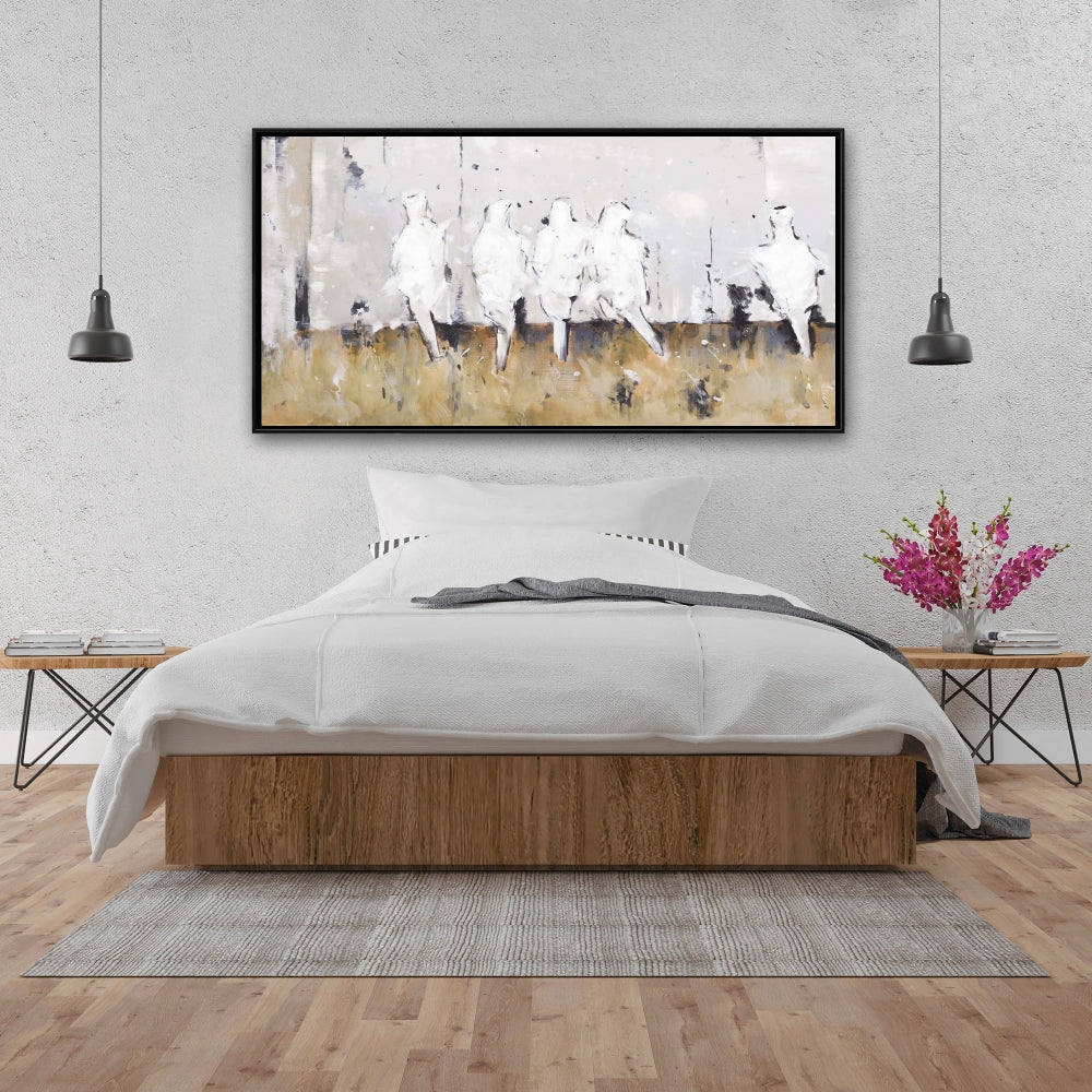 Toile encadrée « Huit oiseaux perchés » - Décoration d'intérieur contemporaine
