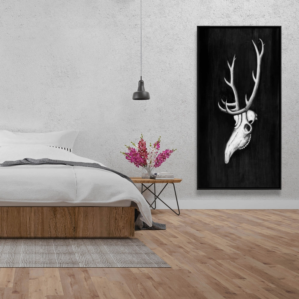 Deer Skull in the Dark Monochrome Canvas | Living Room Decor