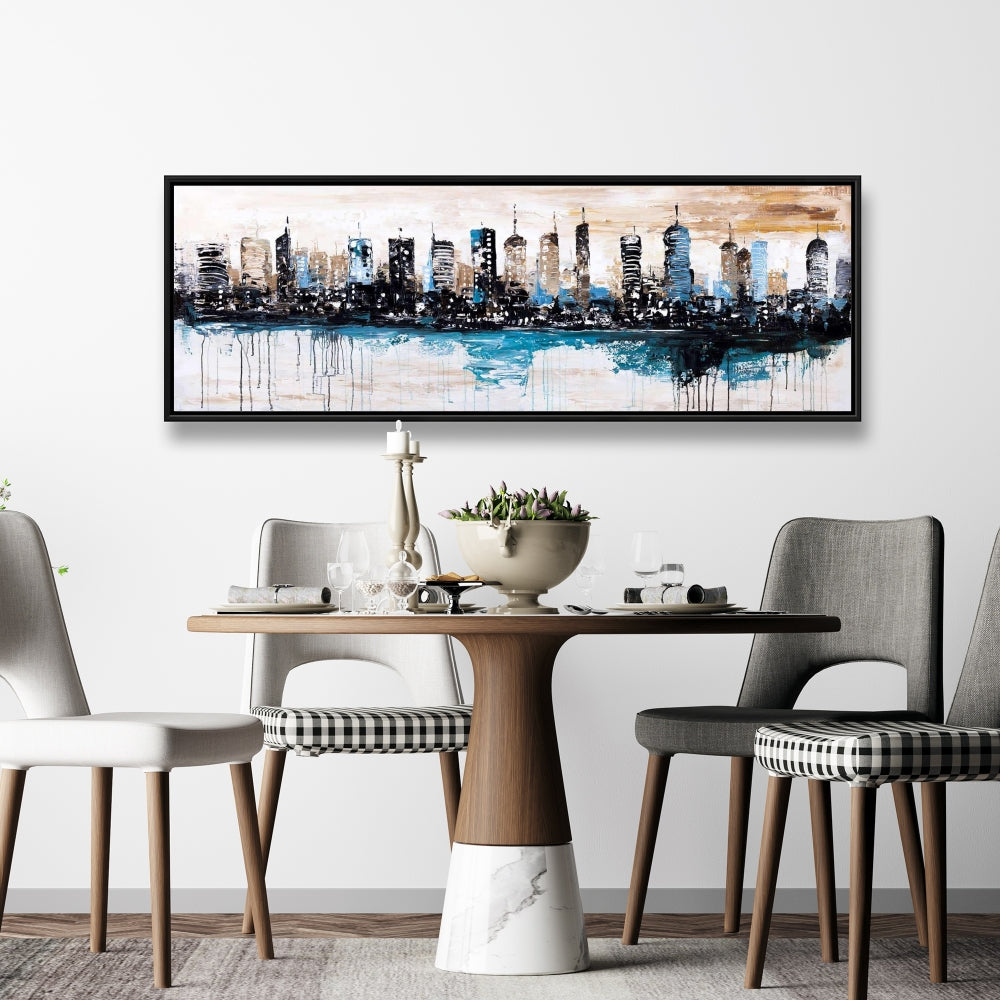 Toile de chambre industrielle bleue – Décor de bâtiments à l'horizon