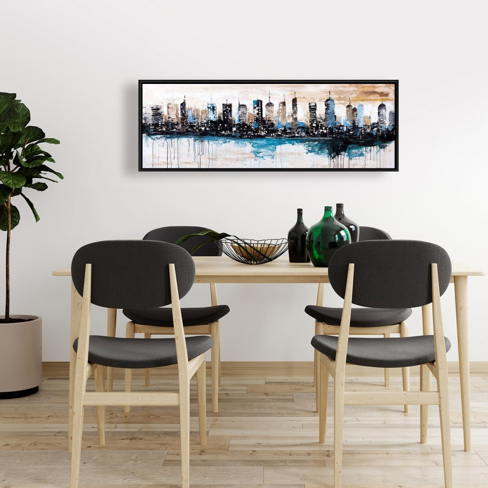Toile de chambre industrielle bleue – Décor de bâtiments à l'horizon