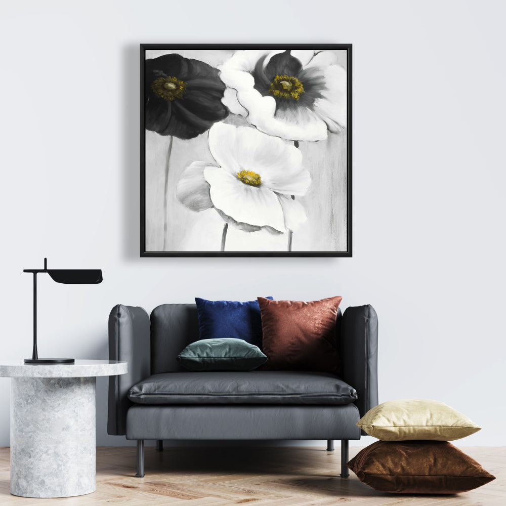 Fleurs blanches assorties | Toile encadrée florale contemporaine