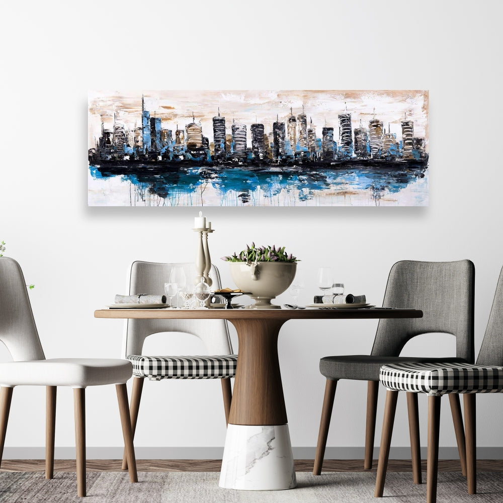 Abstract City Reflection Blue Canvas - Bedroom Home Decor