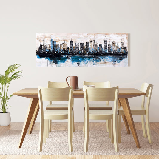 Abstract City Reflection Blue Canvas - Bedroom Home Decor