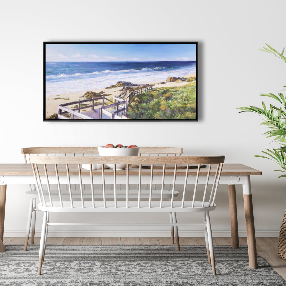 Toile romantique bleue | Décoration d'intérieur « Marchez jusqu'à la plage »