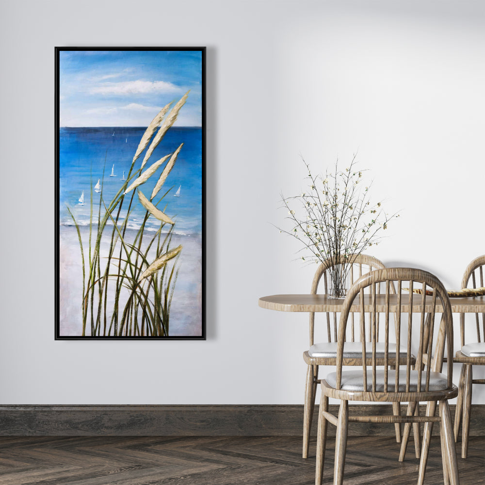 Blue Bedroom Romantic Canvas - Oyat Plant and Seaside Decor