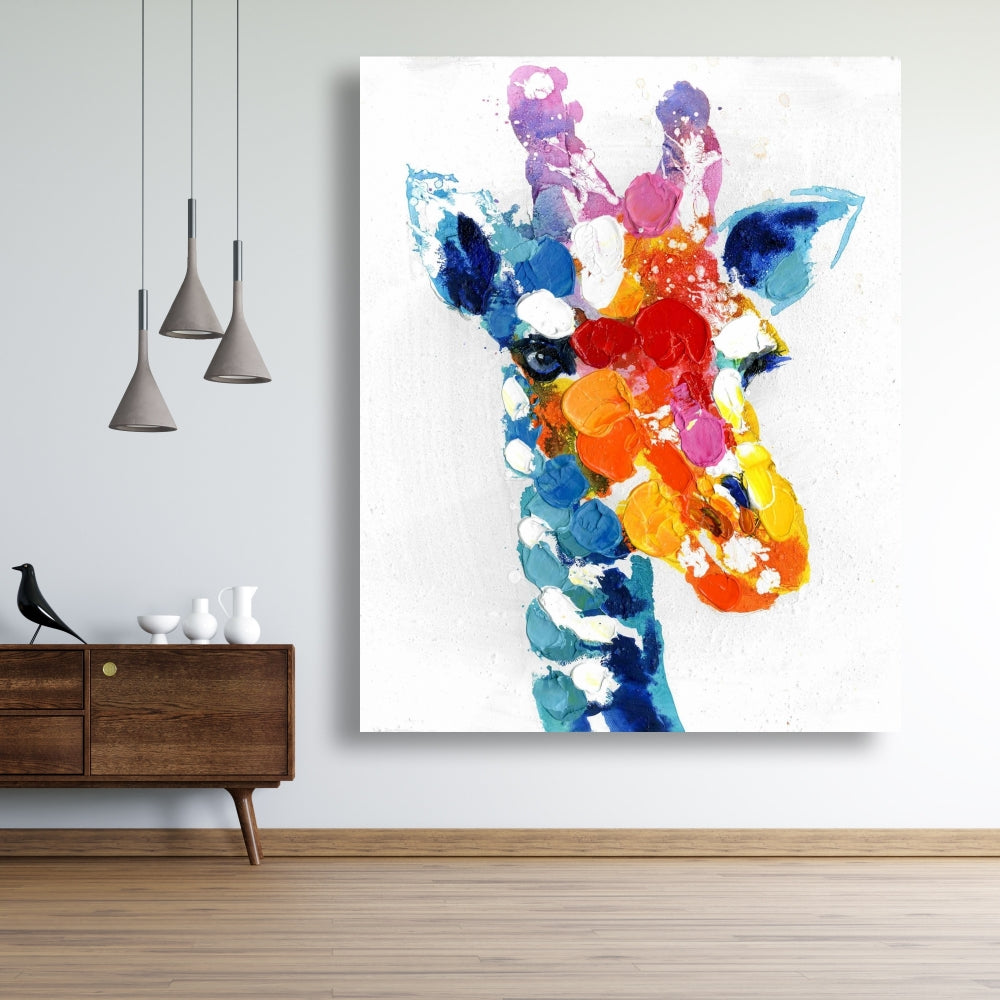 Color Spotted Abstract Giraffe Canvas - Blue Bedroom Decor