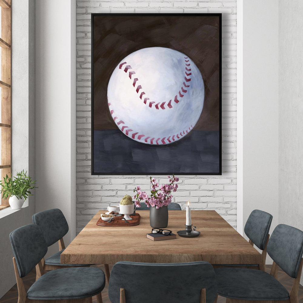 Baseball Ball White Framed Canvas | Man Cave Home Decor