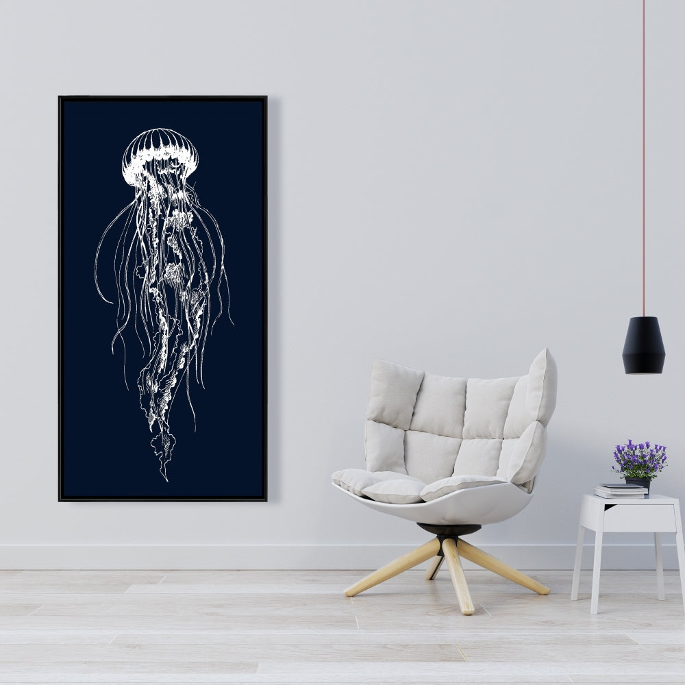 Illustration de méduses blanches sur toile – Décoration marine pour chambre