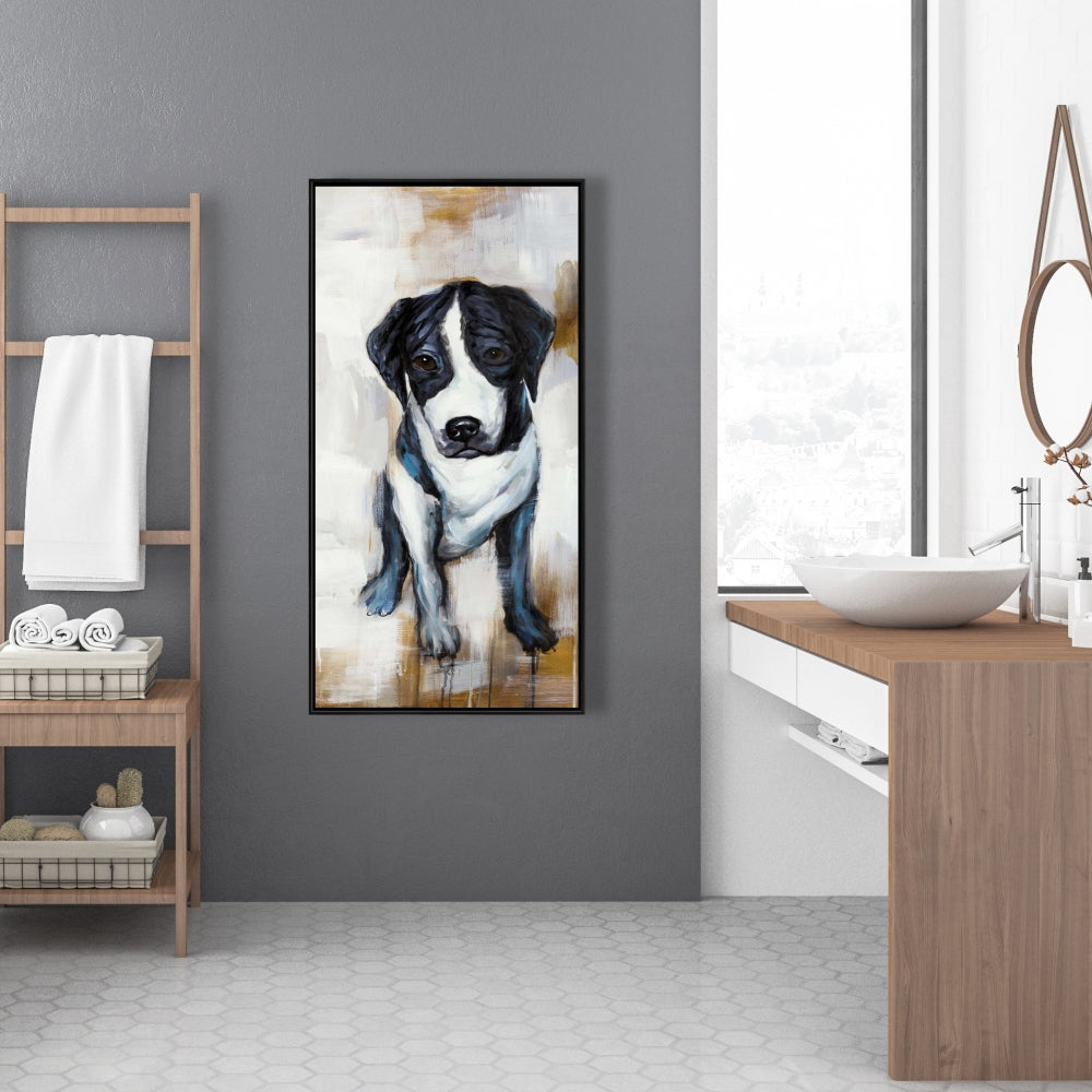 Sitting Dog Framed Canvas | Modern Pet Art for Home Decor