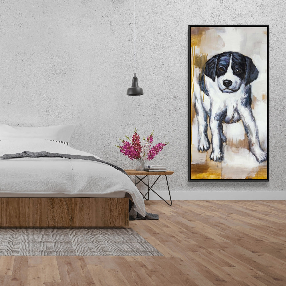 Curious Puppy Dog Canvas | Contemporary Bedroom Wall Decor
