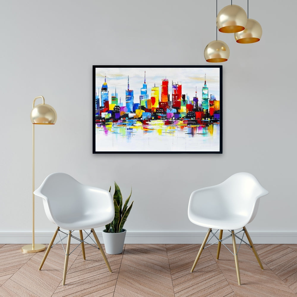 Abstract and Colorful City | Blue Shapes Canvas Wall Art