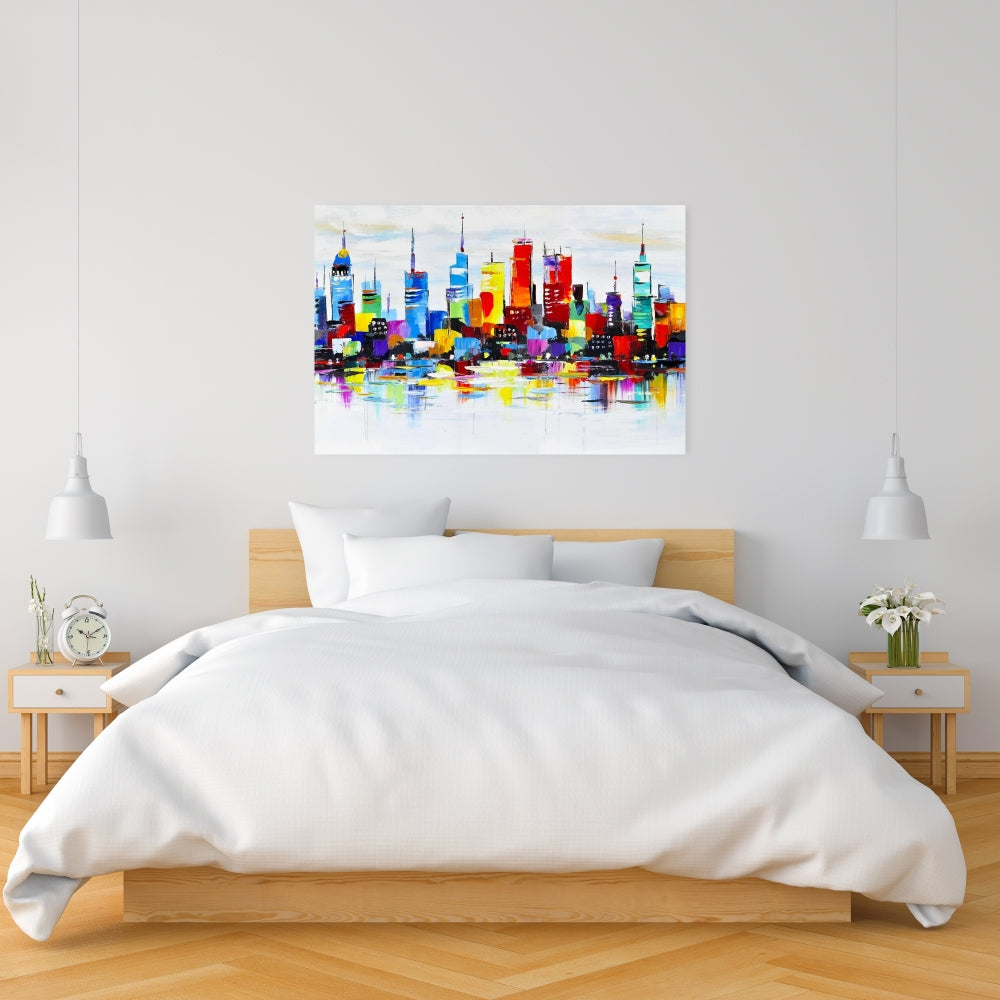 Abstract Colorful City Canvas | Modern Bedroom Home Decor