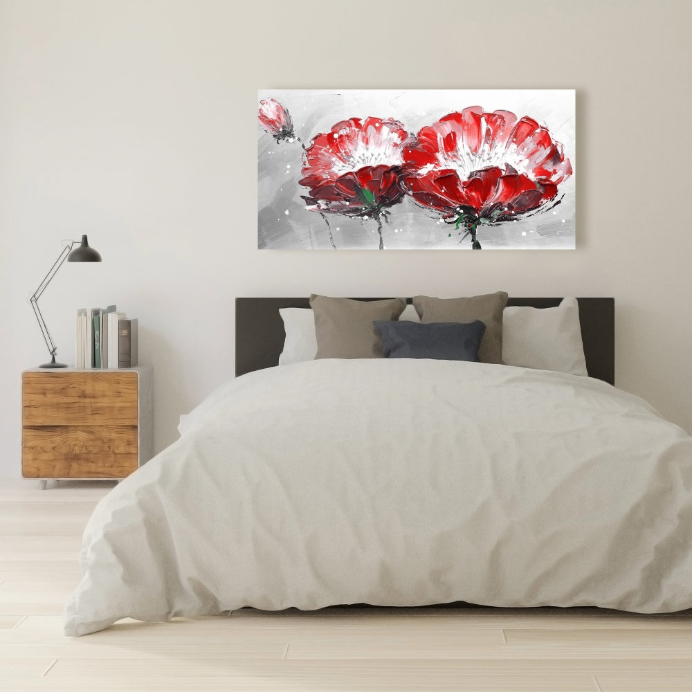 Gray Wild Flowers Canvas | Contemporary Bedroom Wall Art