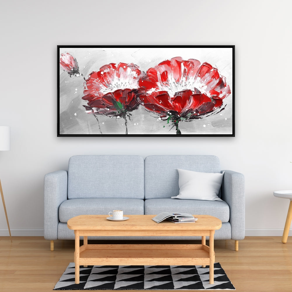 Deux fleurs sauvages sur toile grise | Décoration d'intérieur et de chambre