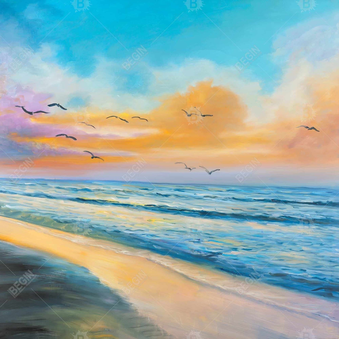 Coastal Blue Bedroom Canvas | Tropical Sunset Wall Art
