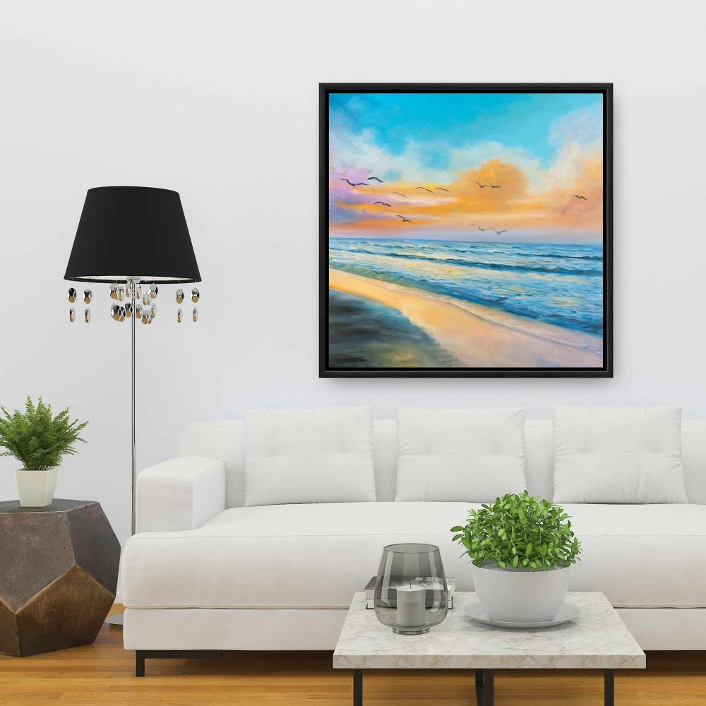 Coastal Blue Bedroom Canvas | Tropical Sunset Wall Art