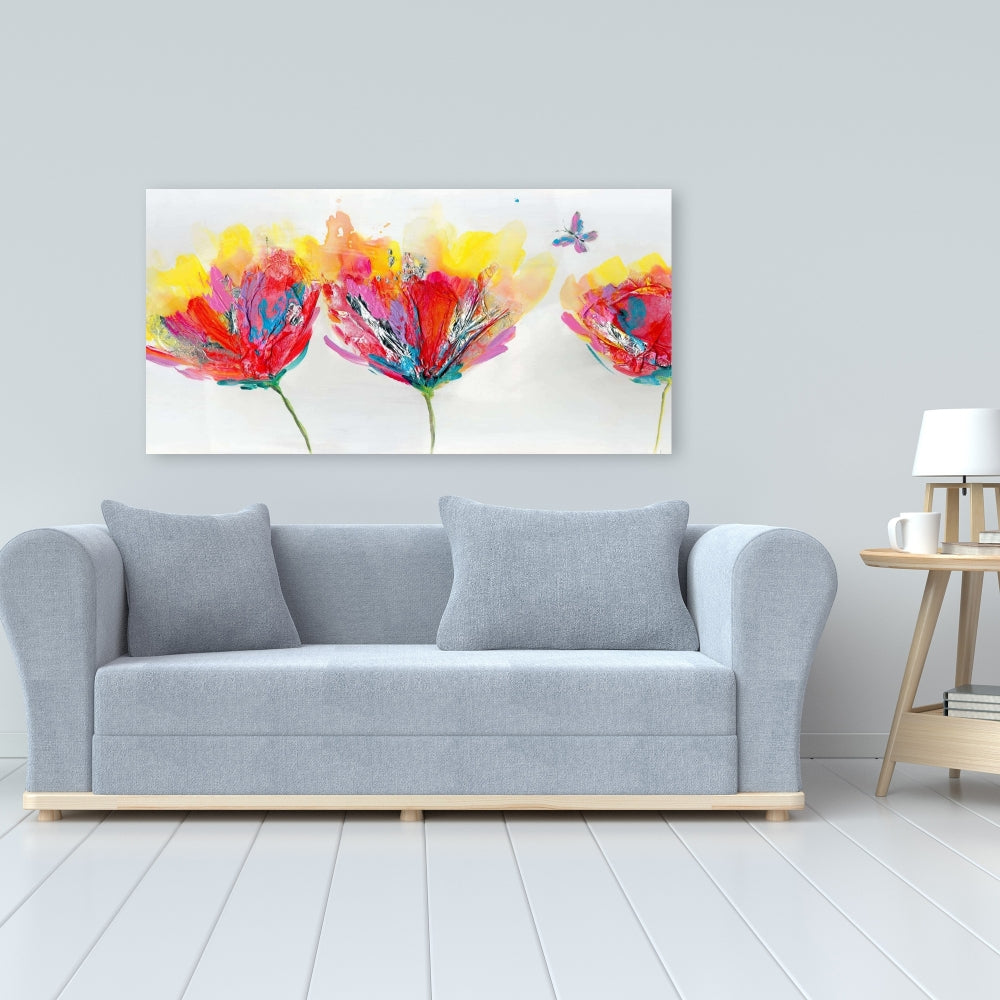 Colorful Flowers Butterfly Canvas | Floral Bedroom Wall Art
