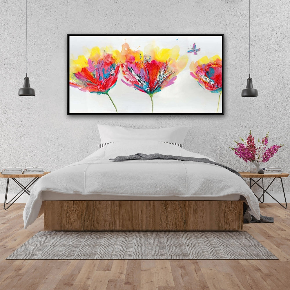 Botanical Blue Framed Canvas - Colorful Flowers & Butterfly Decor