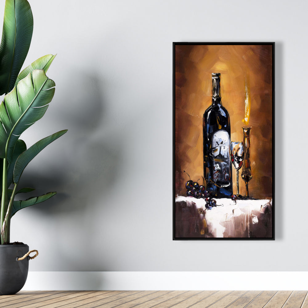Toile encadrée « Vin aux chandelles » - Objet marron décoratif pour la maison
