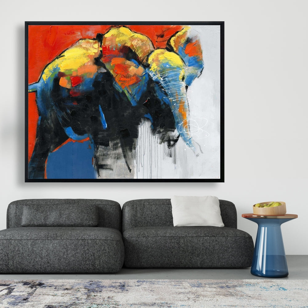 Colorful Abstract Elephant Canvas | Blue Animals Home Decor