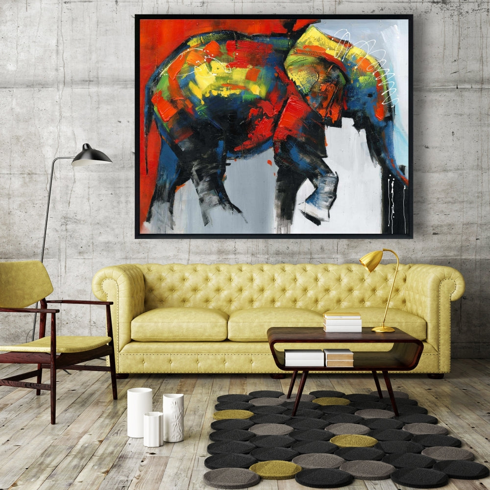 Toile représentant un éléphant d'Afrique bleu | Décoration murale abstraite et colorée