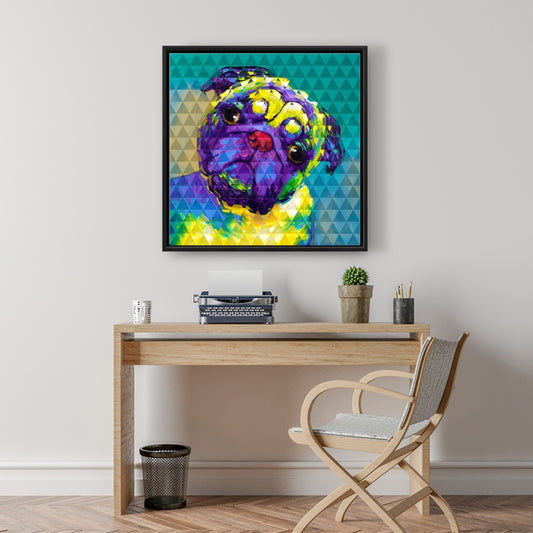 Toile encadrée « Carlin curieux géométrique » | Décoration murale