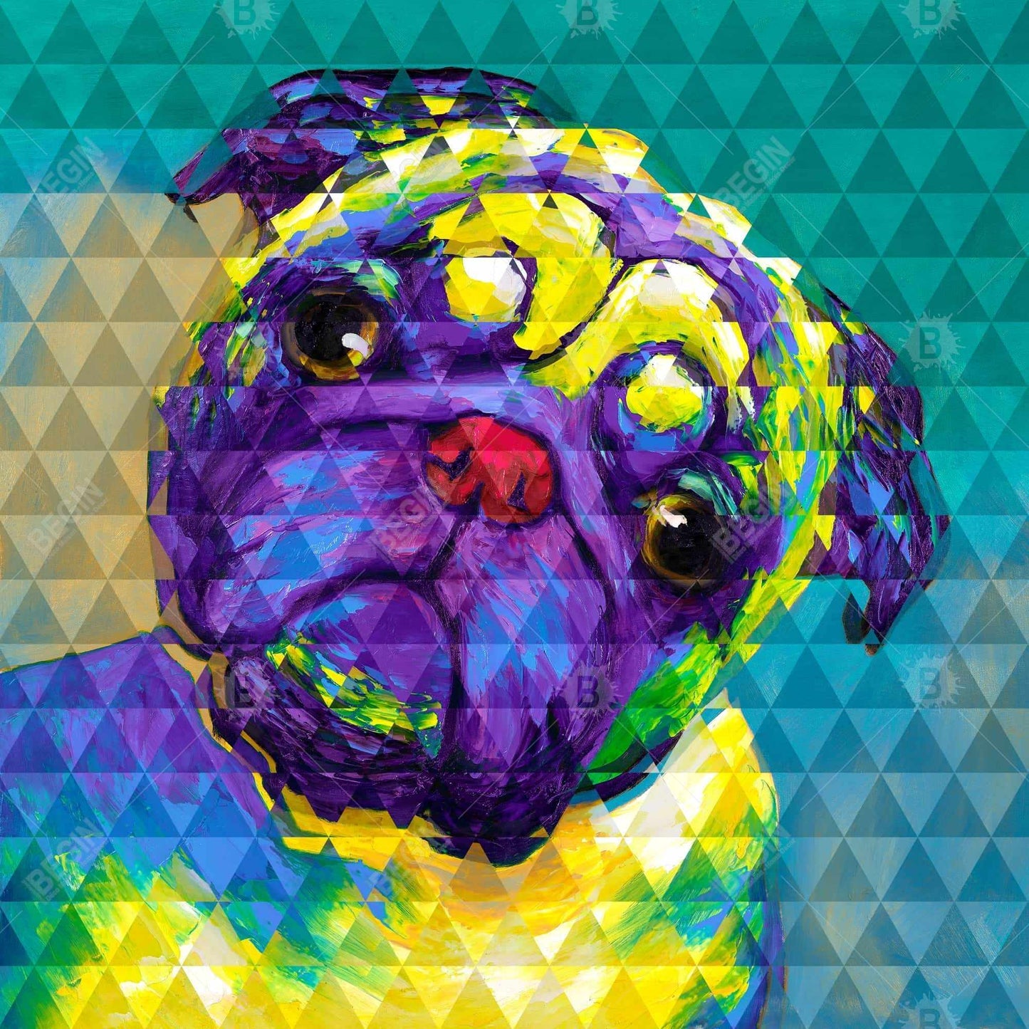 Geometric Curious Pug Canvas - Unique Home Decor Wall Art