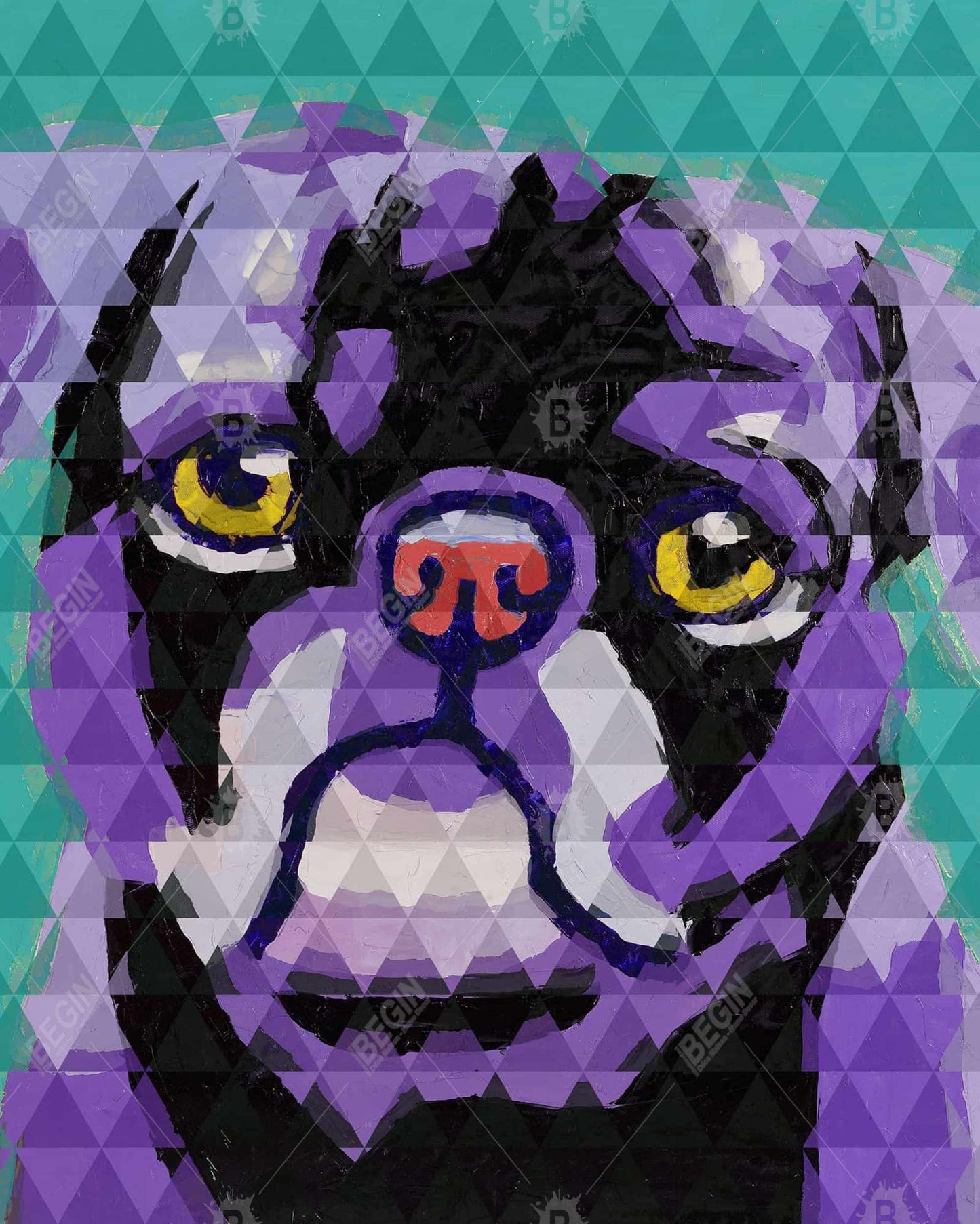 Geometric Pug Purple Canvas | Animal Bedroom Decor Art