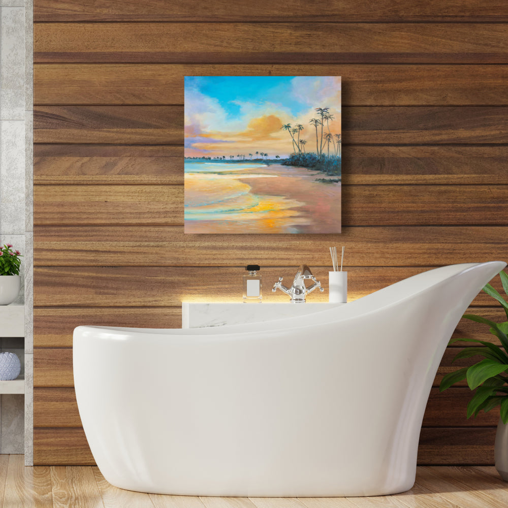 Sunset by the Sea Coastal Blue Canvas | Trees Home Decor