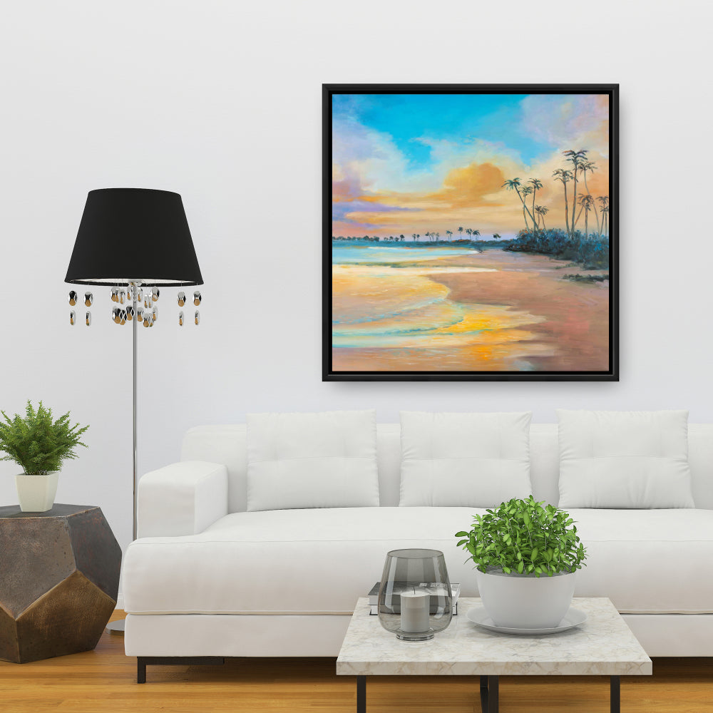 Coastal Blue Bedroom Canvas - Sunset by the Sea Wall Art