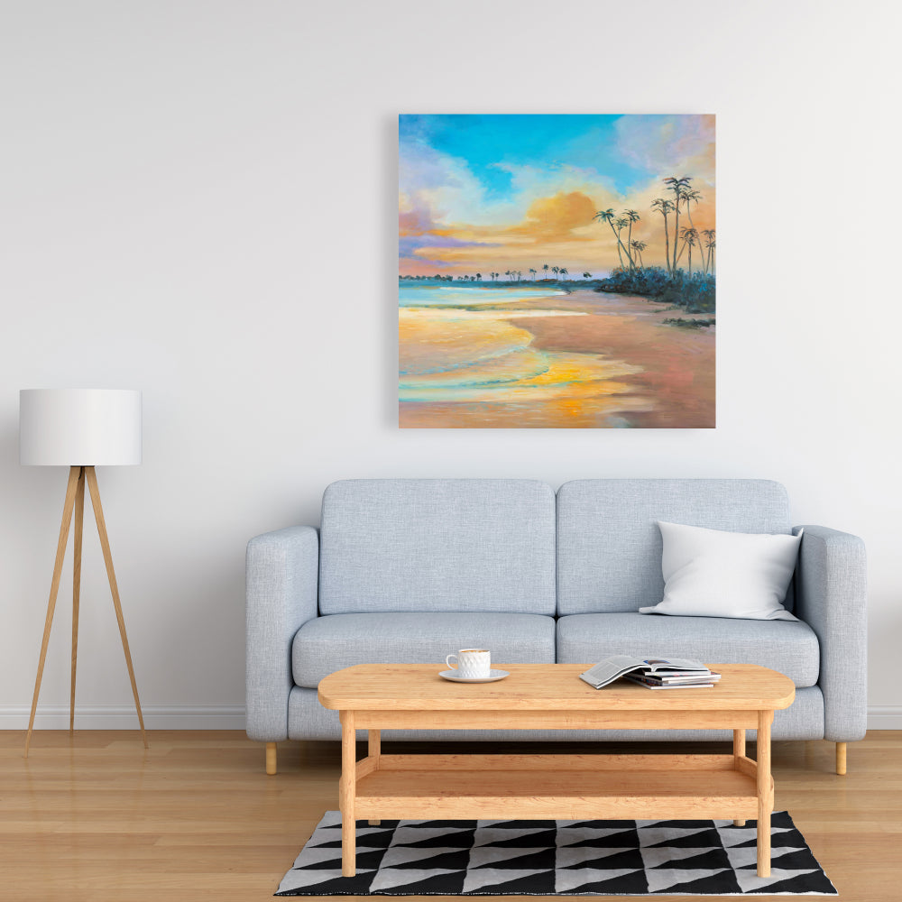 Sunset by the Sea Coastal Blue Canvas | Trees Home Decor