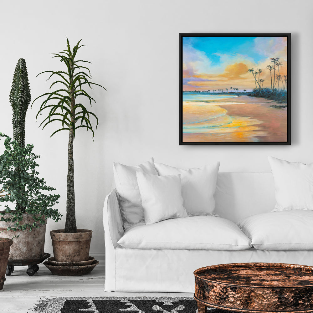 Coastal Blue Bedroom Canvas - Sunset by the Sea Wall Art