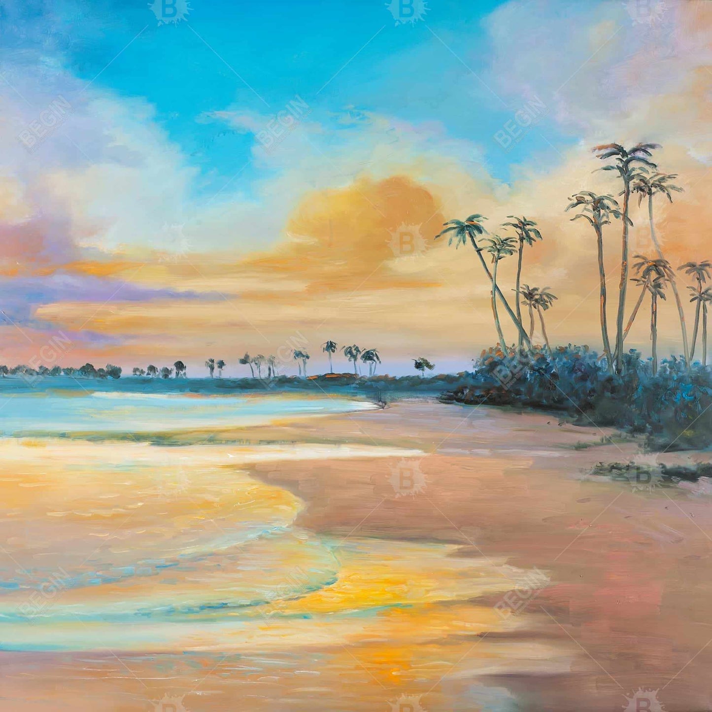 Sunset by the Sea Coastal Blue Canvas | Trees Home Decor