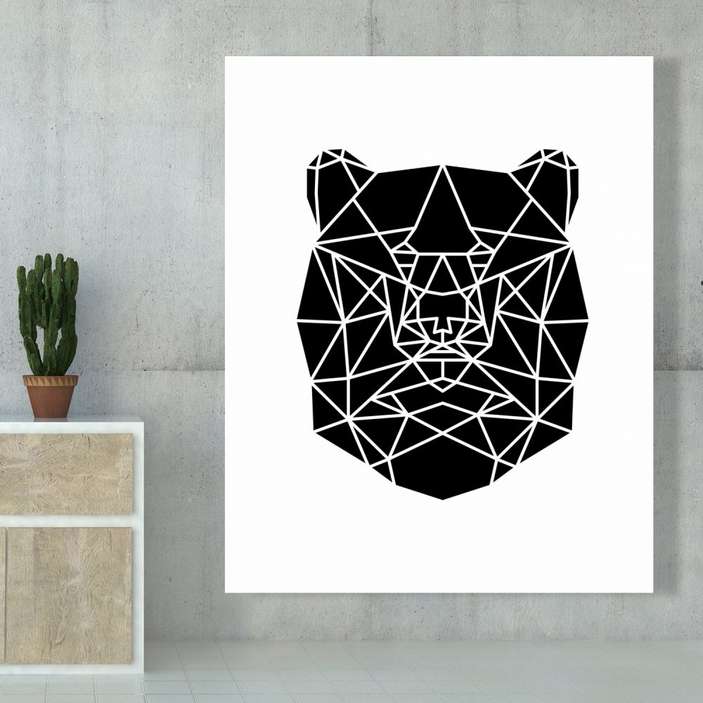 Geometric Bear Head Canvas | Monochrome Animal Wall Art