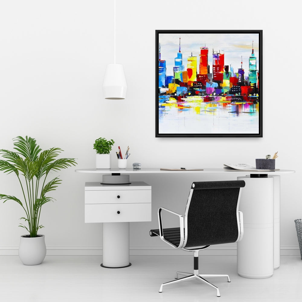 Abstract and Colorful City | Blue Shapes Canvas Wall Art