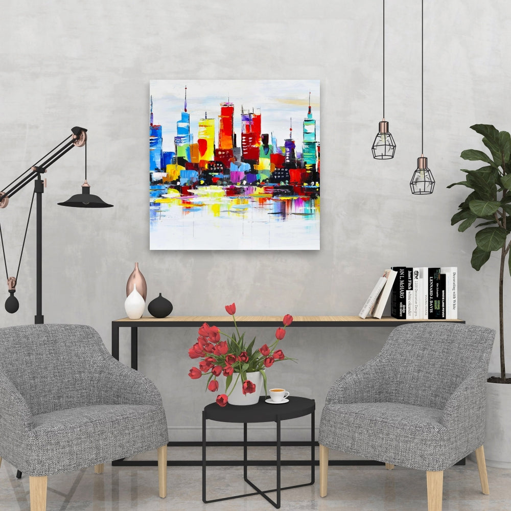Abstract Colorful City Canvas | Modern Bedroom Home Decor