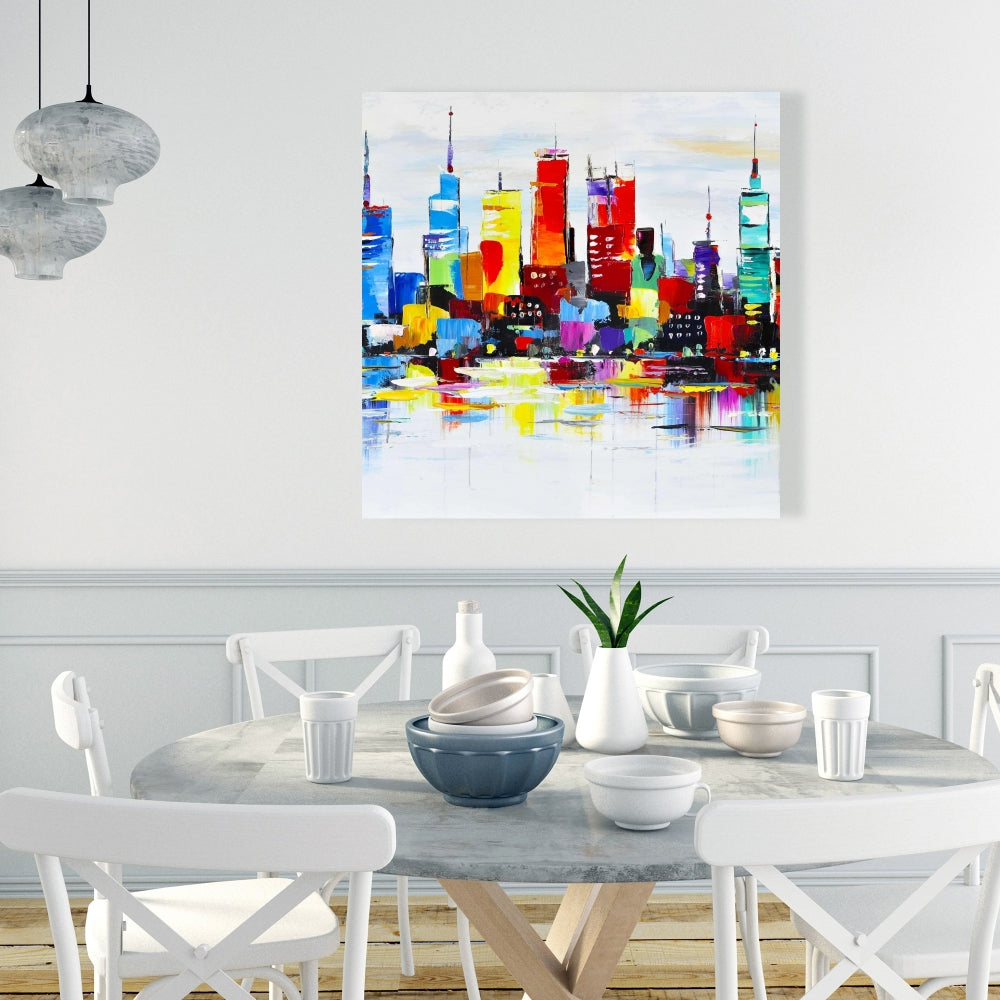 Abstract Colorful City Canvas | Modern Bedroom Home Decor