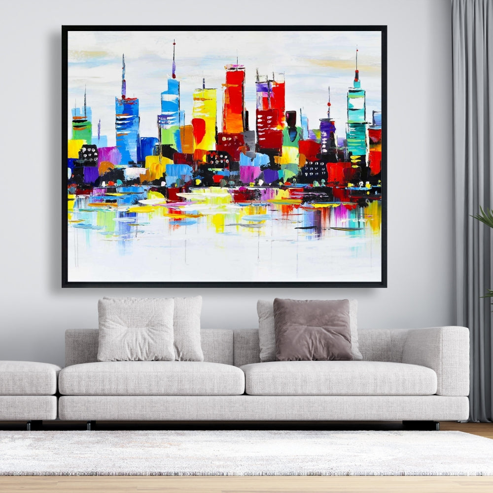 Abstract and Colorful City | Blue Shapes Canvas Wall Art