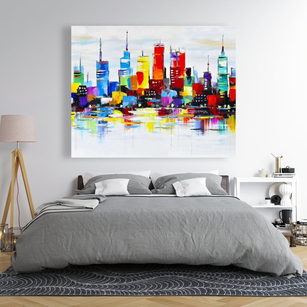 Abstract Colorful City Canvas | Modern Bedroom Home Decor