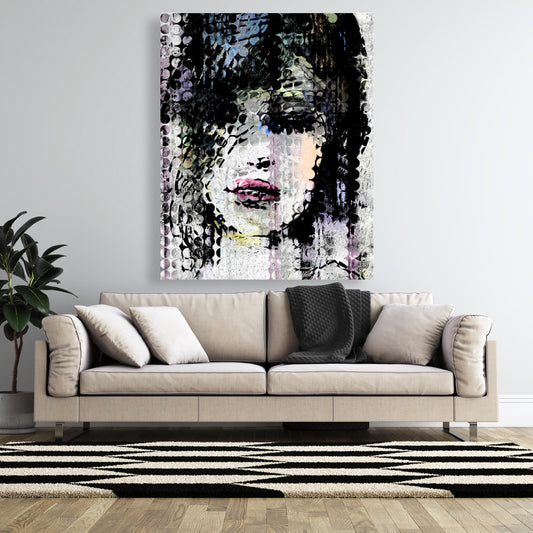 Retro Black Canvas - Abstract Colorful Woman Face Art Decor
