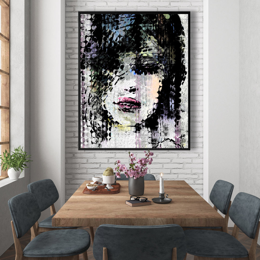 Toile figurative rétro | Visage de femme coloré pour chambre